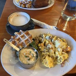 Chicken sausage scramble with mini waffle Chicken sausage scramble with mini waffle