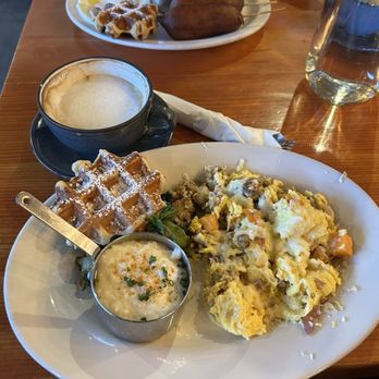 Gigi's Cafe - Chicken sausage scramble with mini waffle - Cafes Near Me - Portland, Oregon Gigi's Cafe - Chicken sausage scramble with mini waffle - Cafes Near Me - Portland, Oregon