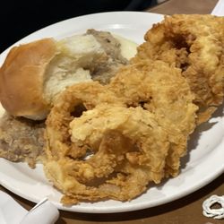 Maxey's Steakhouse - Onion rings and chicken fried steak. Onion rings are fantastic and next time I'll as for the CFS to be done in the same batter.