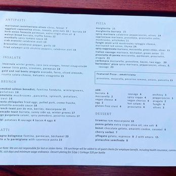 Beretta Divisadero - Brunch Menu ~ Back - Italian Near Me - San Francisco, California