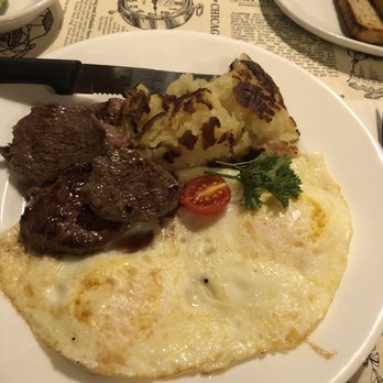 Stella G's - Hanger steak cooked medium with roesti potatoes and eggs over medium. Side of avocado. Awesome. - American Near Me - Hackettstown, New Jersey Stella G's - Hanger steak cooked medium with roesti potatoes and eggs over medium. Side of avocado. Awesome. - American Near Me - Hackettstown, New Jersey