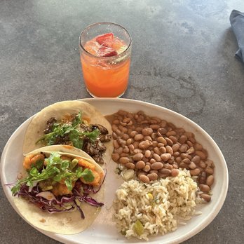 Blanco Tacos + Tequila - Strawberry & Mandarin Margarita with a carne asada taco, grilled shrimp taco, rice and charro beans. - New Mexican Cuisine Near Me - Phoenix, Arizona Blanco Tacos + Tequila - Strawberry & Mandarin Margarita with a carne asada taco, grilled shrimp taco, rice and charro beans. - New Mexican Cuisine Near Me - Phoenix, Arizona