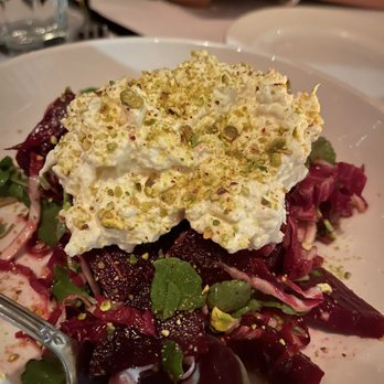 Manchego - beet, burrata, pistachio dust, watercress - Spanish Near Me - Santa Monica, California Manchego - beet, burrata, pistachio dust, watercress - Spanish Near Me - Santa Monica, California