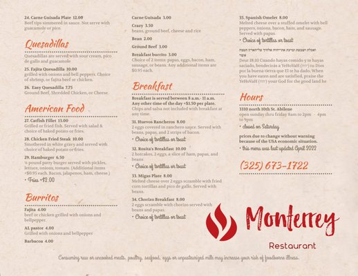Menu photo 5 Monterrey Restaurant Abilene, TX