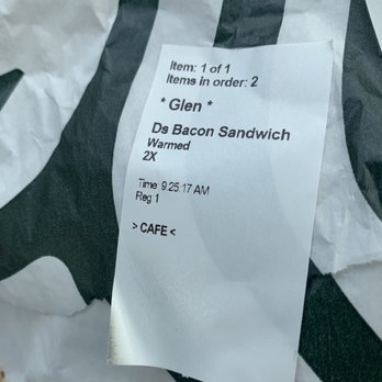 Starbucks - a paper receipt on a sandwich wrapper - Coffee & Tea Near Me - Northridge, California Starbucks - a paper receipt on a sandwich wrapper - Coffee & Tea Near Me - Northridge, California