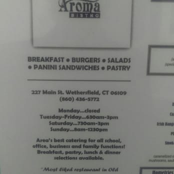 Aroma Bistro - Menu 1 of 6 (hours) - Burgers Near Me - Wethersfield, Connecticut Aroma Bistro - Menu 1 of 6 (hours) - Burgers Near Me - Wethersfield, Connecticut