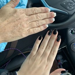 French manicure acrylics, black acrylics