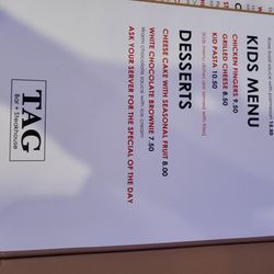 Tag Bar and Steakhouse - Kids/Dessert Menu
