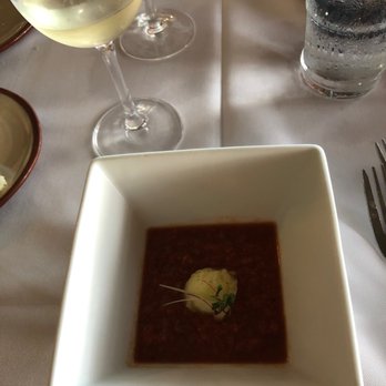 Hukilau Lanai - Gazpacho with a dollop of pineapple, basil, kolua rum sorbet - Seafood Near Me - Kapaa, Hawaii Hukilau Lanai - Gazpacho with a dollop of pineapple, basil, kolua rum sorbet - Seafood Near Me - Kapaa, Hawaii