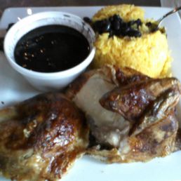 1/2 chicken, black beans, yellow rice & plantains. 1/2 chicken, black beans, yellow rice & plantains.