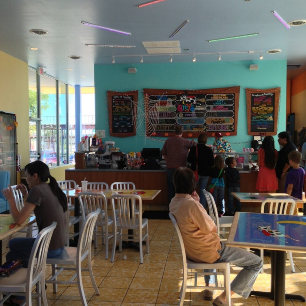Amy's Ice Creams - View from the Phil's doorway. Lots of tables and nice big windows out onto shady playscape. - Ice Cream & Frozen Yogurt Near Me - Austin, Texas