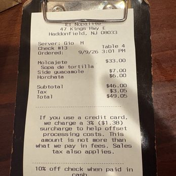 El Nopalito - Receipt - Mexican Near Me - Haddonfield, New Jersey