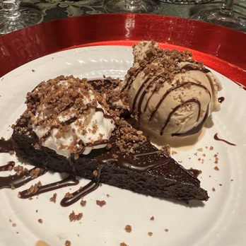 H.R. Foodcraft - Flourless chocolate cake w/salted caramel and toffee crumble. Finished with wild honey gelato - Personal Chefs Near Me