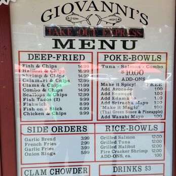 Giovanni's Take Out Express - Menu 3/21 - Seafood Near Me - Morro Bay, California Giovanni's Take Out Express - Menu 3/21 - Seafood Near Me - Morro Bay, California