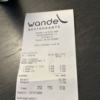 Wandel - Invoice - Canteen Near Me - Berlin, BE