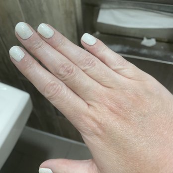Del Mar Nail Bar - Right hand. This had less time in the acetone bag, but still has a color differential. - Nail Salons Near Me - Del Mar, California