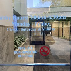Bank of America Financial Center - Lobby hours clearly stated.