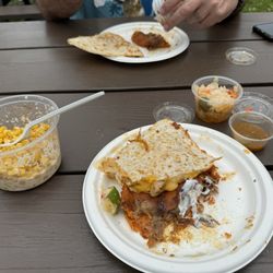 El Encanto Food Truck - Elotes, chicken & cheese quesadilla and Birria & cheese pupusas