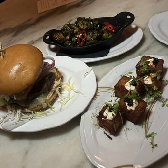 Loch Bar - LOCH BURGER HONEY SRIRACHA BRUSSELS SPROUTS TATER TOTS - Seafood Near Me - Houston, Texas