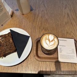 Delicious latte and cake and some education on the coffee.