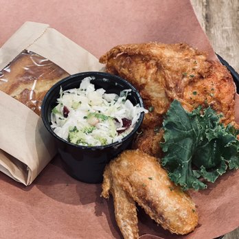 Geneva's Famous Chicken and Cornbread - 2pc white with original corn bread and broccoli apple slaw - Southern Near Me - Savannah, Georgia