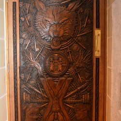 Ballygally Castle Hotel - Game of Thrones Door, Stark and Bolton sigils.