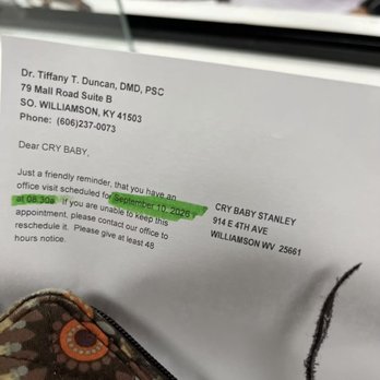 Duncan, Tiffany Dr, DDS - Notice how this is addressed to Cry Baby Stanley? - General Dentistry Near Me - South Williamson, Kentucky Duncan, Tiffany Dr, DDS - Notice how this is addressed to Cry Baby Stanley? - General Dentistry Near Me - South Williamson, Kentucky