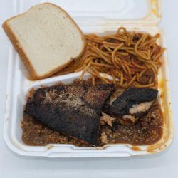 Dock's Fish - Jerk fish combo with rice/beans and spaghetti