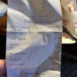 Receipt including "service fee"