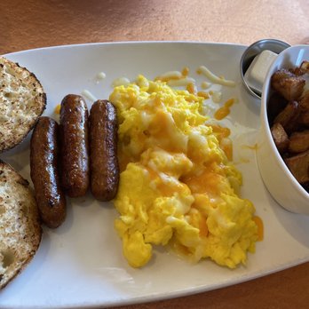 Another Broken Egg Cafe - Scrambled eggs with maple chicken sausage and potatoes - Breakfast & Brunch Near Me - Boca Raton, Florida Another Broken Egg Cafe - Scrambled eggs with maple chicken sausage and potatoes - Breakfast & Brunch Near Me - Boca Raton, Florida
