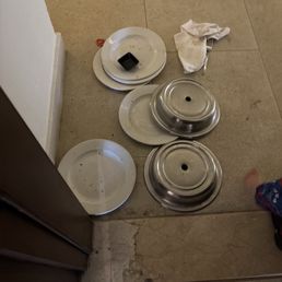 Always found a pile of dirty dishes and trash outside our door. Wasn't even ours! This was here for hours until I called and complained