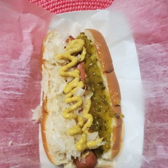 Daves Hot Dog - All Beef Hot Dog with Sweet Relish, Saurkraut & Mustard - Hot Dogs Near Me Daves Hot Dog - All Beef Hot Dog with Sweet Relish, Saurkraut & Mustard - Hot Dogs Near Me