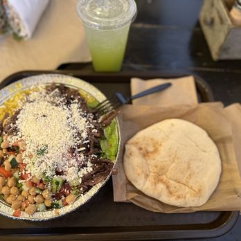 Parsley Modern Mediterranean - Steak Shawarma Bowl and pita (so dang good and so much food!) - Mediterranean Near Me - Las Vegas, Nevada