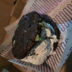 Insomnia Cookies - Mint cookie ice cream sandwich with mint ice cream