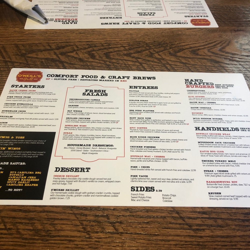 O'Neill's Grill - Menu - American Near Me - Harrisonburg, Virginia O'Neill's Grill - Menu - American Near Me - Harrisonburg, Virginia