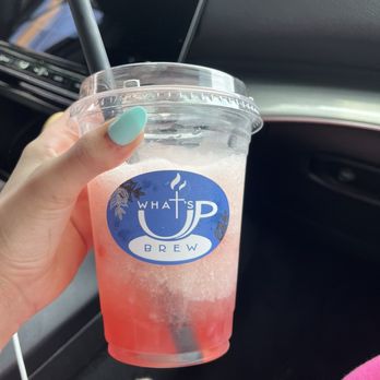 What’s Up Brew - This is an another amazing drink this is my favorite it is a watermelon lotus but is is slushed with popping boba! - Coffee & Tea Near Me - Spicewood, Texas