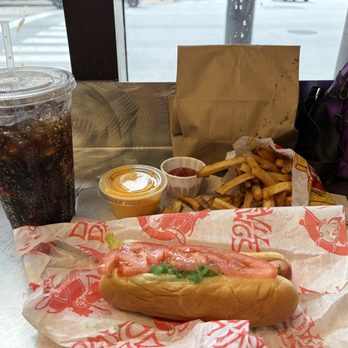 Devil Dawgs -  South State - Chicago dog, Bag "O" Fries with Cheese Sauce, fountain drink - Hot Dogs Near Me - Chicago, Illinois