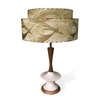 Urban Dwellers - Mid-century modern lamp in solid walnut, white ceramic and original two-tiered fiberglass shade. Mint condition. - Antiques Near Me - Richmond, Virginia Urban Dwellers - Mid-century modern lamp in solid walnut, white ceramic and original two-tiered fiberglass shade. Mint condition. - Antiques Near Me - Richmond, Virginia