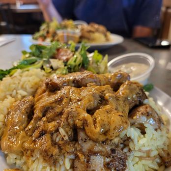 Mediterranean Grill & Cafe - Lebanese Chicken and Rice w/ the Spicy sauce! - Mediterranean Near Me - Fresno, California