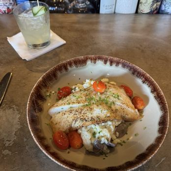 Bosscat Kitchen & Libations - Orange roughy, with mushroom risotto and baked tomatoes - New American Near Me - Irvine, California Bosscat Kitchen & Libations - Orange roughy, with mushroom risotto and baked tomatoes - New American Near Me - Irvine, California