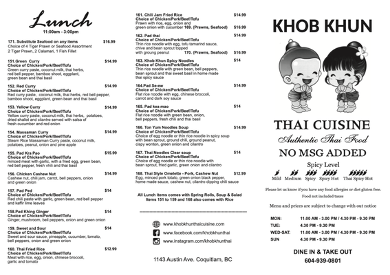 Menu photo 5 Khob Khun Thai Cuisine Coquitlam, BC