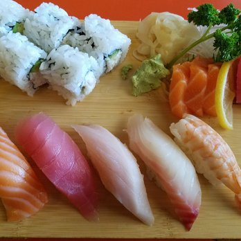 Makiyaki - The sushi and sashimi plate.  Not pictured here is the miso soup and salad.  The fish tasted okay.   :) - Sushi Bars Near Me - San Leandro, California