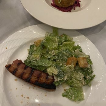 Benjamin Steakhouse - Sizzling Canadian Bacon with Caesar Salad - Steakhouses Near Me - New York, New York Benjamin Steakhouse - Sizzling Canadian Bacon with Caesar Salad - Steakhouses Near Me - New York, New York