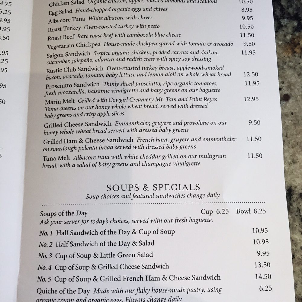 Rustic Bakery - Menu as of 09/2017 - Bakeries Near Me - Novato, California