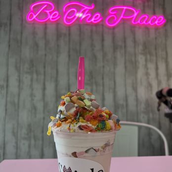 Swirls Soft Serve - The Broadway with 1/2 vanilla 1/2 strawberry soft serve, fruity pebbles, and cereal marshmallows. - Ice Cream & Frozen Yogurt Near Me - Upland, California Swirls Soft Serve - The Broadway with 1/2 vanilla 1/2 strawberry soft serve, fruity pebbles, and cereal marshmallows. - Ice Cream & Frozen Yogurt Near Me - Upland, California