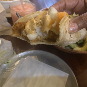 Lime and Salt - Inside of fried fish (cod) taco - Mexican Near Me - Odenton, Maryland Lime and Salt - Inside of fried fish (cod) taco - Mexican Near Me - Odenton, Maryland