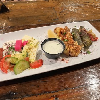 Olea - Sampler with goat cheese, feta, Dolmathes, and Cauliflower - Mediterranean Near Me - Fayetteville, North Carolina Olea - Sampler with goat cheese, feta, Dolmathes, and Cauliflower - Mediterranean Near Me - Fayetteville, North Carolina
