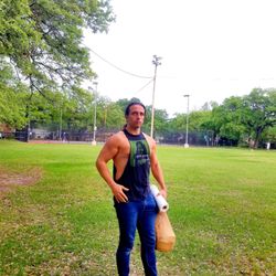 There's a man in a park with a plastic bag and a roll of paper towels.... What's the prognosis?