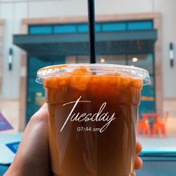 Billie Joe Coffee - Iced caramel latte with oat milk.