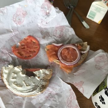 Town Bagel - Notice both sides of the bagel have sections with no cream cheese!! - Bagels Near Me - Wantagh, New York
